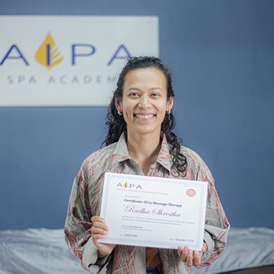 Ms. Radha completed her Certificate-III in Massage Therapy (Nov 2024)