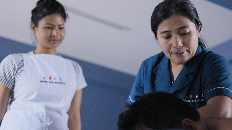 Reena Shrestha performing deep tissue massage for Parbati.